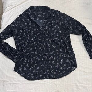 Ann Taylor Navy Floral Blouse